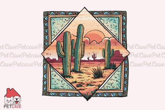 Desert Sunset Cactus Illustration Review