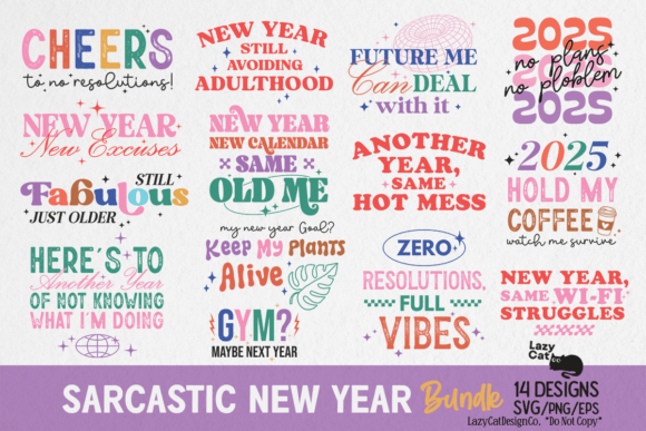 Review: Funny Sarcastic New Year SVG PNG Bundle for Embroidery